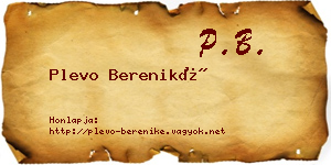 Plevo Bereniké névjegykártya